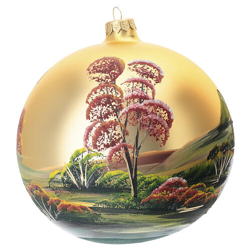 Hand-painted 6-inch blown glass ball with autumn landscape 4
