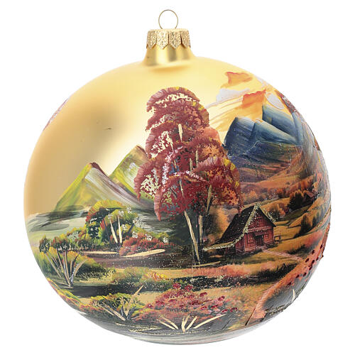 Bola paisaje otoñal vidrio soplado 150 mm pintada 3