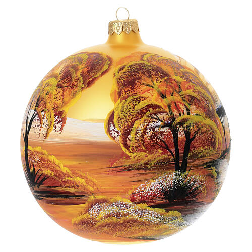 Weihnachtskugel aus mundgeblasenem Glas, goldfarbenes Dekor mit herbstlicher Landschaft – Ø 15 cm 4