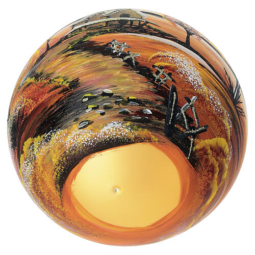 Blown glass ball autumn landscape 150 mm painted 5