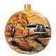 Blown glass ball autumn landscape 150 mm painted s3