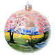 Blown glass pink bauble with spring landscape, 6 in s6