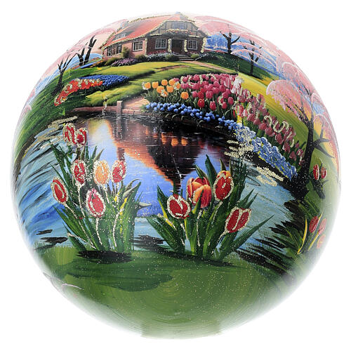 Pallina paesaggio primaverile rosa vetro soffiato 150 mm 3