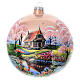 Pallina paesaggio primaverile rosa vetro soffiato 150 mm s1
