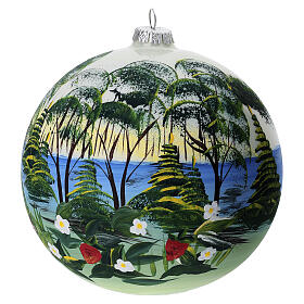 Hand-painted blown glass ball with summer landscape, 6 in