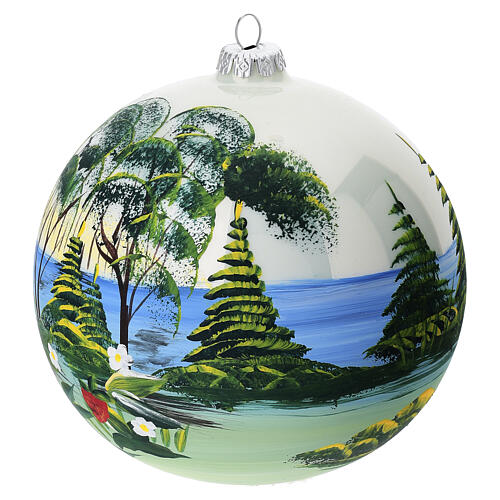 Hand-painted blown glass ball with summer landscape, 6 in 2