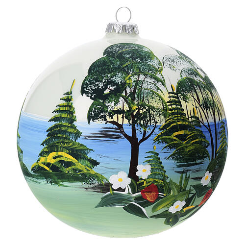 Pallina paesaggio estivo fiori dipinta a mano vetro soffiato 150 mm 3