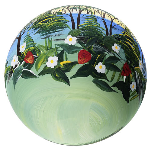Pallina paesaggio estivo fiori dipinta a mano vetro soffiato 150 mm 5