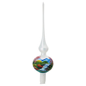 Punta árbol Navidad paisaje florido vidrio soplado 36 cm