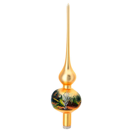 Blown glass Christmas tree topper with autumn landscape, 14 in 3
