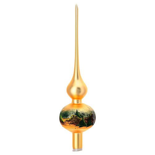 Blown glass Christmas tree topper with autumn landscape, 14 in 4