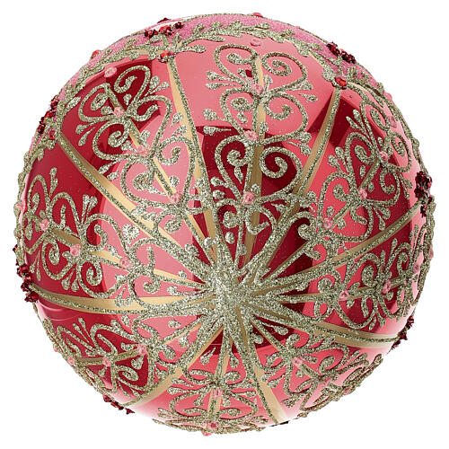 Weihnachtskugel aus mundgeblasenem Glas, glänzend hellrote Grundfarbe mit Glitzermuster – Ø 15 cm 4