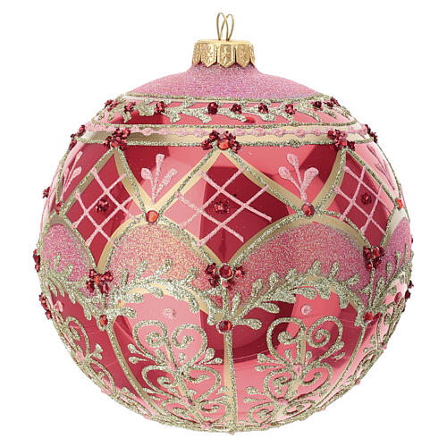 Boule de Noël rouge clair décor paillettes 150 mm verre soufflé 3