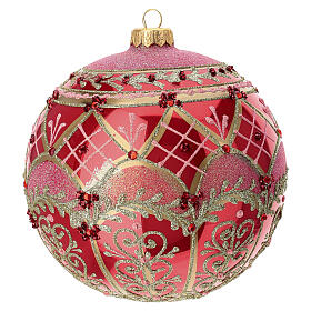 Pallina natalizia rosso chiaro decoro glitter 150 mm vetro soffiato