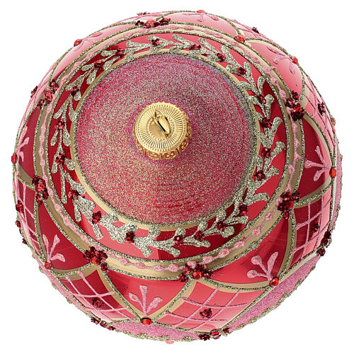 Light red Christmas ball with glitter decoration 150mm blown glass 4