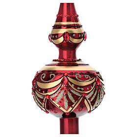 Ponteira de Natal em vidro soprado vermelho brilhante ouro strass 36 cm