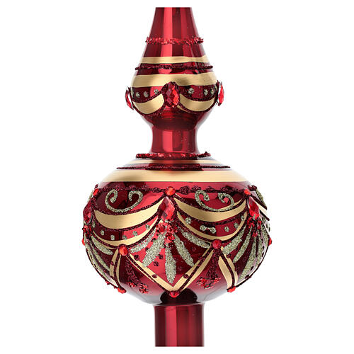 Blown glass Christmas tree topper bright red gold rhinestones 36 cm 2