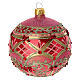 Pallina natalizia rosso lucido 100 mm decoro rosa oro vetro soffiato s1