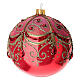 Shiny red Christmas ball with gold and red arabesque decorations, 4 in, blown glass s2