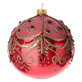 Boule de Noël rouge brillant motifs arabesque or 100 mm verre soufflé