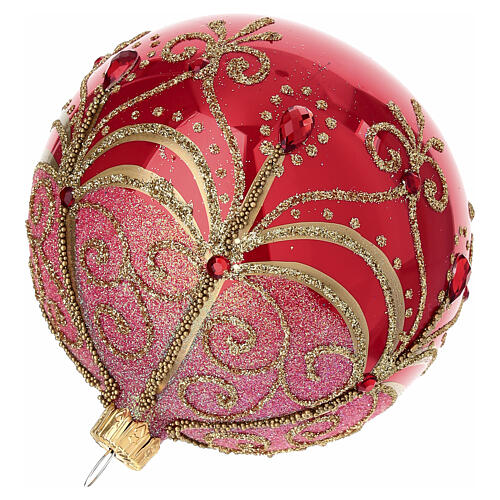 Pallina di Natale rosso lucido arabeschi oro 100 mm vetro soffiato  4