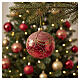 Pallina di Natale rosso lucido arabeschi oro 100 mm vetro soffiato  s2