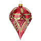 Red drop-shaped Christmas ball, gold decorations, blown glass, 3 in s1