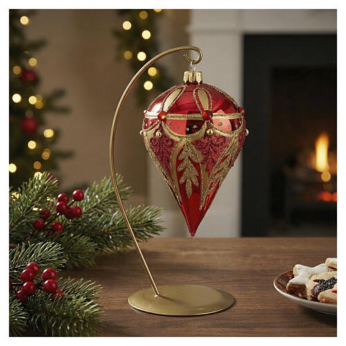 Bola de Natal vermelha decoração dourada gota vidro soprado 80 mm 2