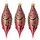 Set 3 bolas gota vidrio soplado rojo lúcido motivos oro 13 cm s1
