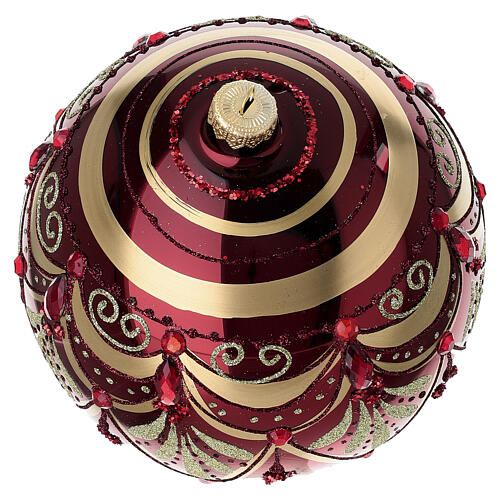 Red Christmas ball with gold glitter decorations, blown glass, 6 in 3