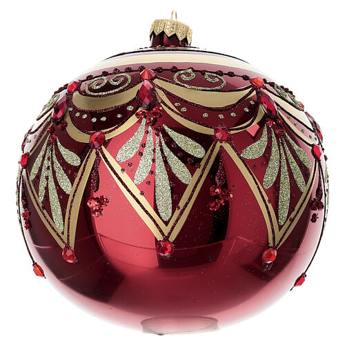 Bola de Natal vermelha decorada com ouro e purpurina de vidro soprado 150 mm 4