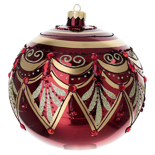 Red Christmas Ball with Gold Glitter Ornament in Blown Glass, 150 mm 1