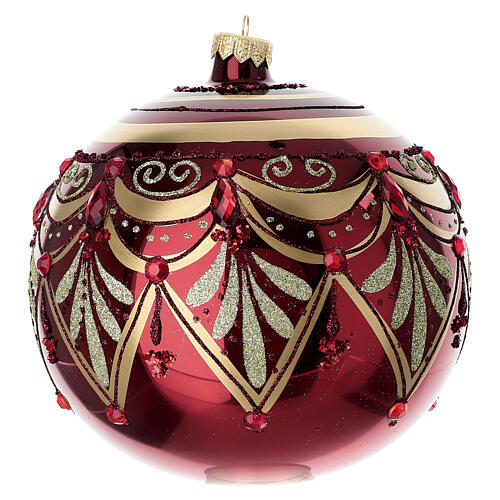 Red Christmas Ball with Gold Glitter Ornament in Blown Glass, 150 mm 2