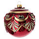 Boule de Noël rouge brillant décorée or paillettes 100 mm verre soufflé s1