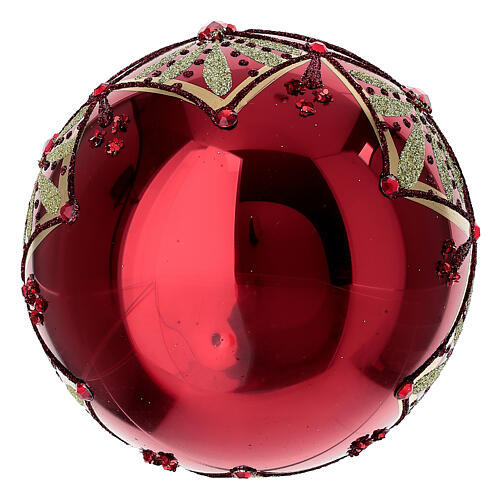 Red glossy Christmas ball with gold glitter decoration, 100 mm blown glass 4