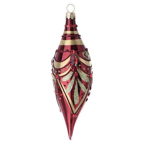Box 3 palline goccia rosso lucido Natale vetro soffiato decori oro 13 cm 2