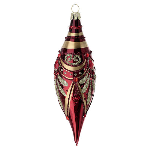 Box 3 palline goccia rosso lucido Natale vetro soffiato decori oro 13 cm 3