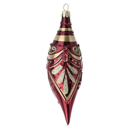 Box 3 palline goccia rosso lucido Natale vetro soffiato decori oro 13 cm 4