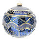 Pallina Natale blu lucido decori oro azzurri 150 mm vetro soffiato s1
