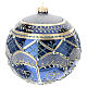 Pallina Natale blu lucido decori oro azzurri 150 mm vetro soffiato s2