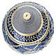 Pallina Natale blu lucido decori oro azzurri 150 mm vetro soffiato s3