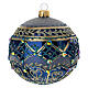 Pallina di Natale blu lucido decoro oro strass 100 mm vetro soffiato s1