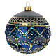 Pallina di Natale blu lucido decoro oro strass 100 mm vetro soffiato s3