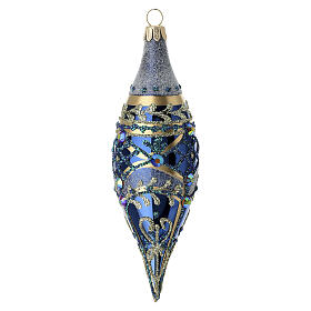 Set 3 bolas gota azul vidrio soplado decoradas 14 cm