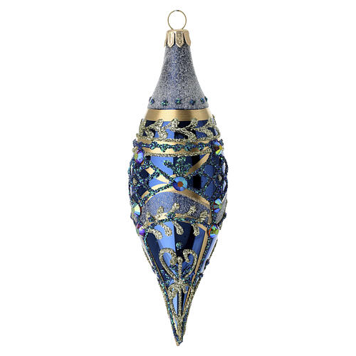 Set 3 boules goutte bleu verre soufflé décorées 14 cm 4