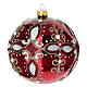 Boule rouge brillant décor blanc et or verre soufflé 100 mm s1