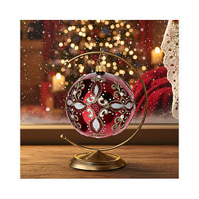 Pallina rosso lucido decoro bianco oro vetro soffiato 100 mm