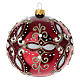 Red Glossy Ball with White and Gold Decoration Blown Glass 100 mm s4