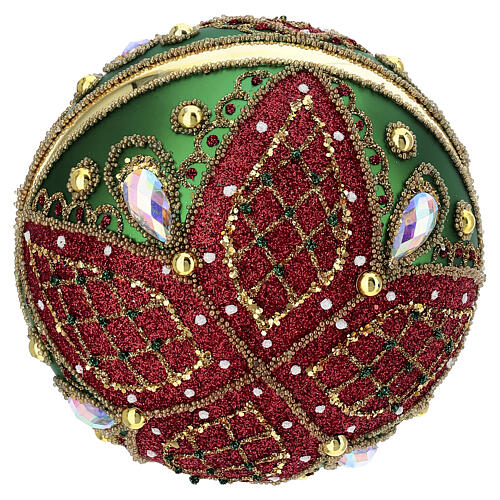 Bola navideña decorada a mano verde rojo 100 mm vidrio soplado 4