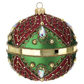 Boule de Noël décorée à la main vert rouge 100 mm verre soufflé